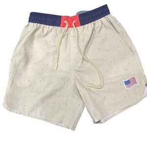 StickStar Swim Trunks Boys‎ XL Tan Polka Dot American Flag Patriotic Shorts